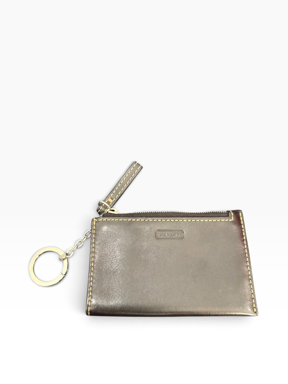 Coach Brown Leather Zip Card Case with Keyring